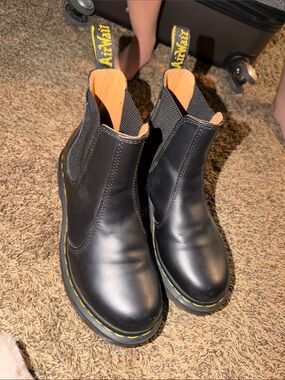 Dr. Martens Kids Black Chelsea Boots with Yellow Accents
